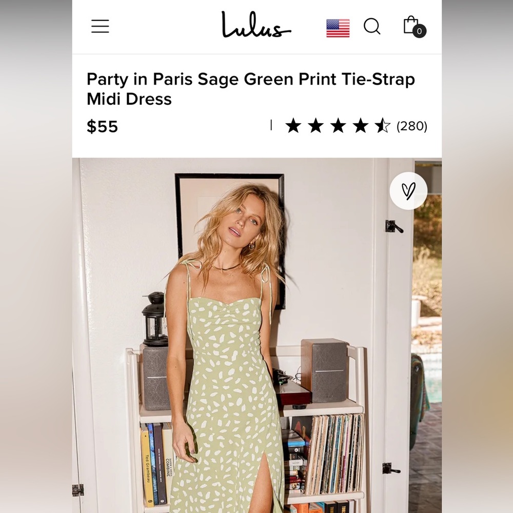 Lulus Party in Paris Sage Green Print Tie-Strap Midi Dress